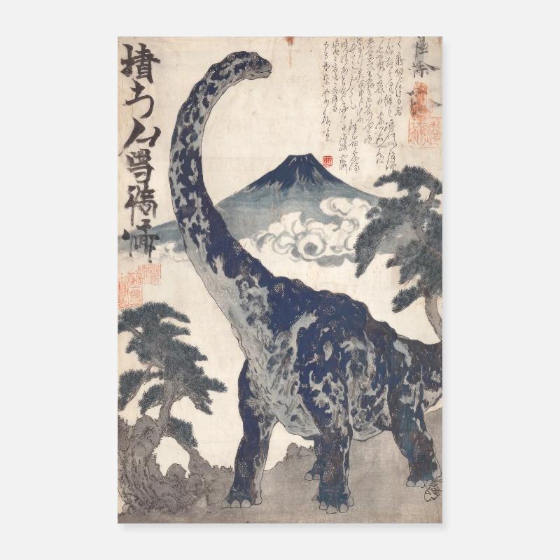 Ukiyo-e Dino under Mount Fuji Poster 16" x 24" (40x60 cm)