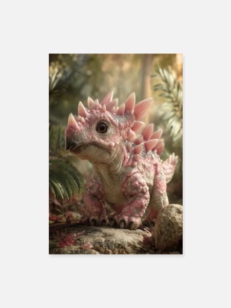 Rosa Stegosaurus im Ember Forest - Poster 40x60 cm - Weiß - Vorne