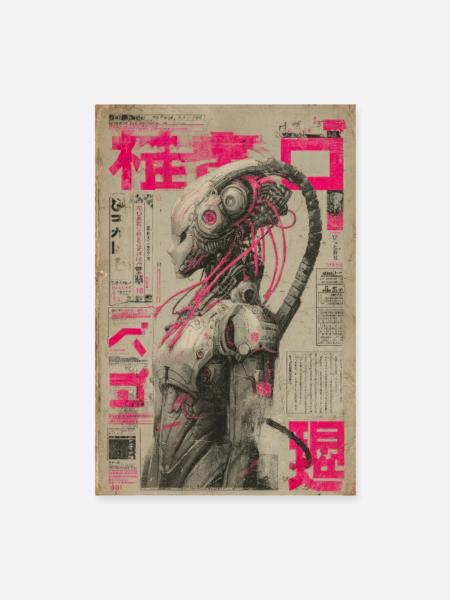 Neon Mecha Amid Pink Japanese News - Poster 16" x 24" (40x60 cm) - white - Front