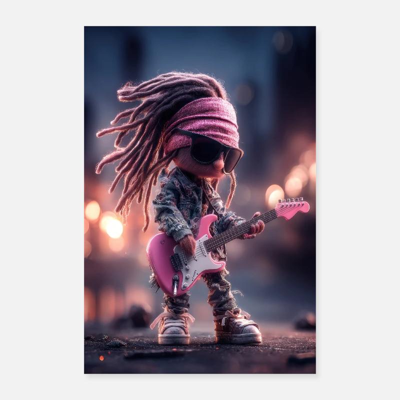 Dreadlock Doll Rocker sur guitare rose Poster 40 x 60 cm
