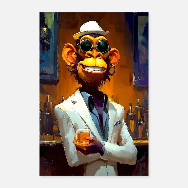 Singe en costume au bar Poster 40 x 60 cm