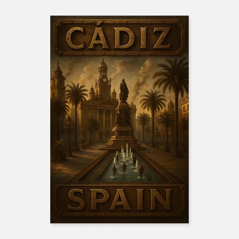 Cadix, Espagne – Affiche de voyage en bronze steampunk Poster 40 x 60 cm