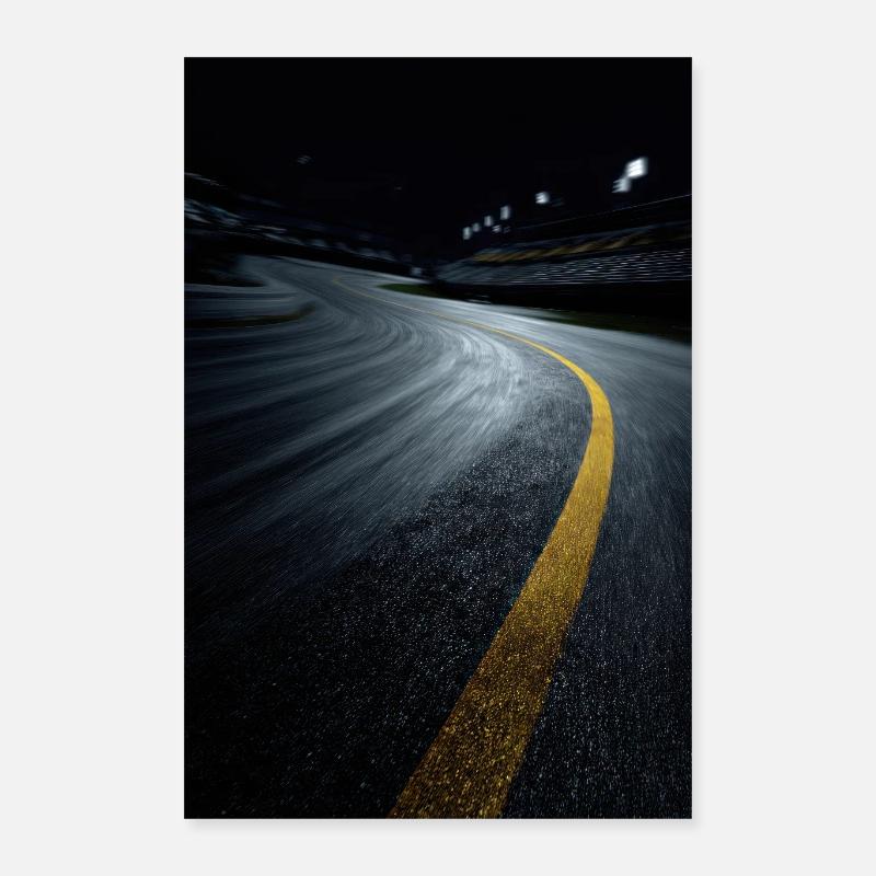 Nächtliche Rennstreckenkurve Poster 40x60 cm