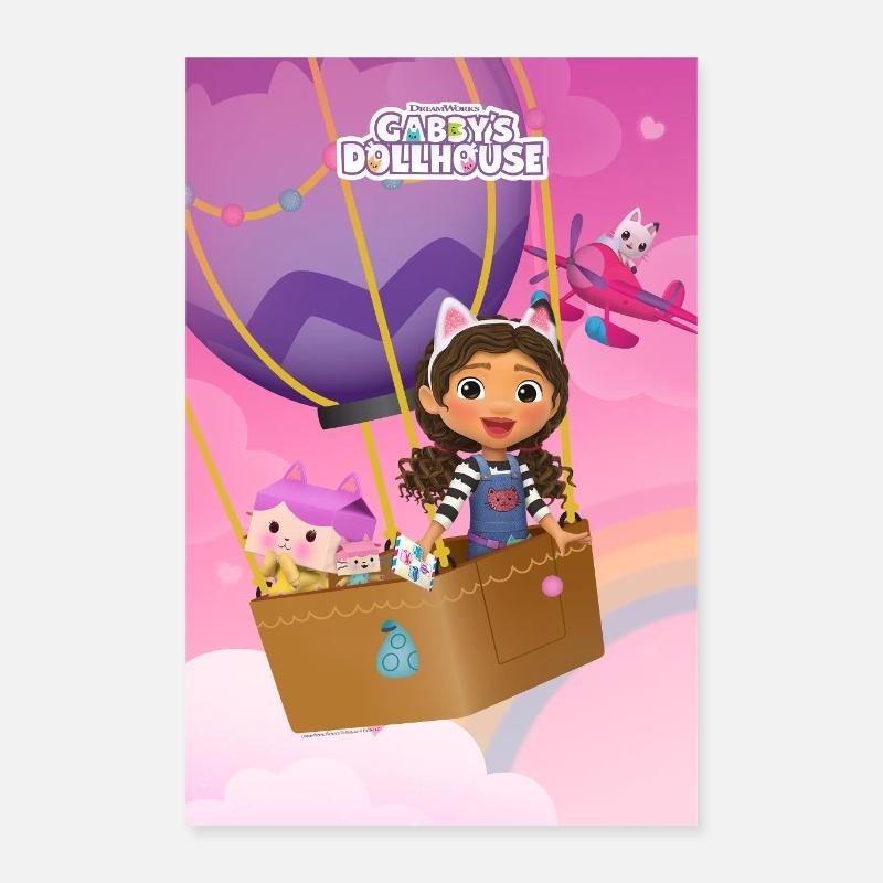 Gabbys Dollhouse Gabby, Maman Box & Bébé Box Cat - Poster 40 x 60 cm - blanc