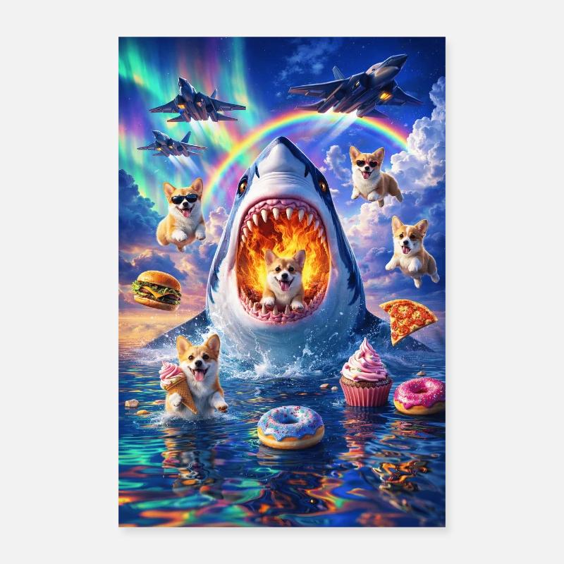 Requin chiot dans le chaos des couleurs Poster 40 x 60 cm