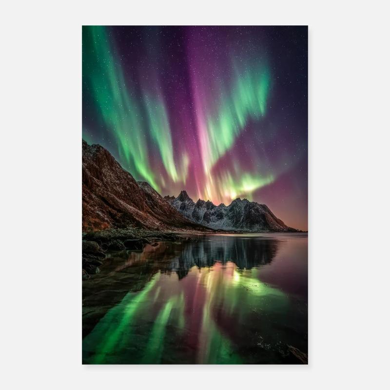 Aurora Peaks Reflections Poster 16" x 24" (40x60 cm)