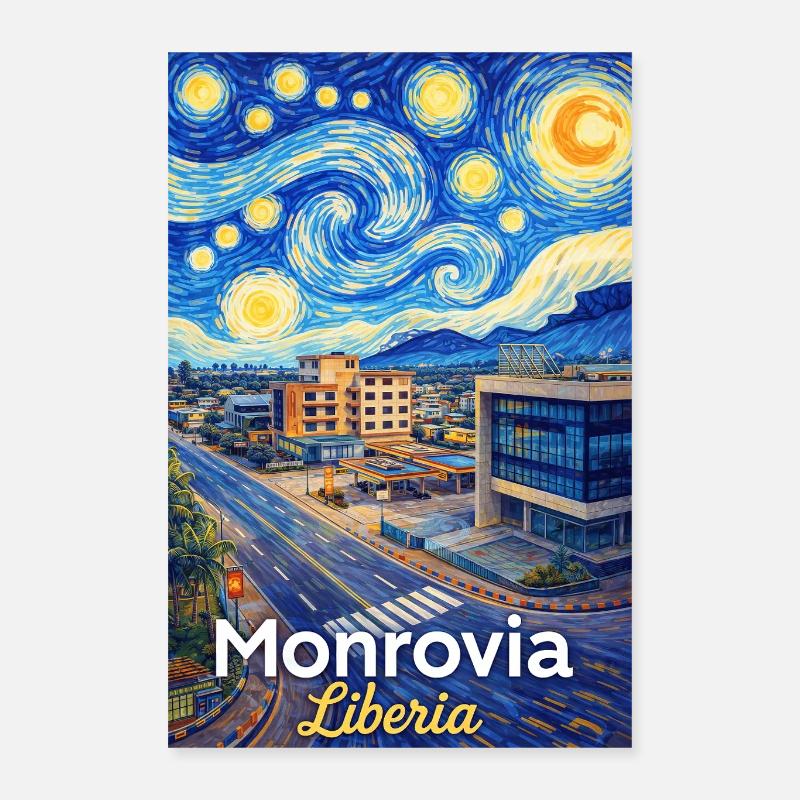 Monrovia Liberia Starry Night Poster 16" x 24" (40x60 cm)