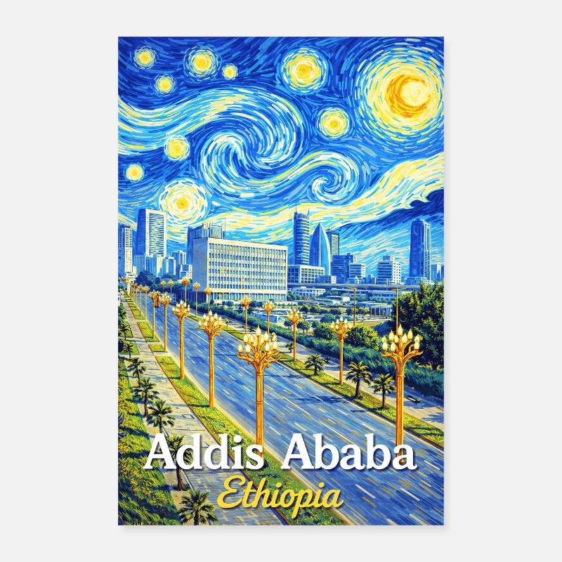 Art de la silhouette nocturne d’Addis-Abeba Poster 40 x 60 cm