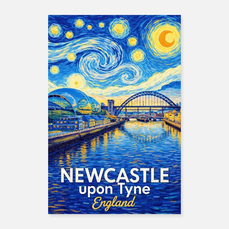 Newcastle Tyne Starry Sky Artwork Poster 16" x 24" (40x60 cm)