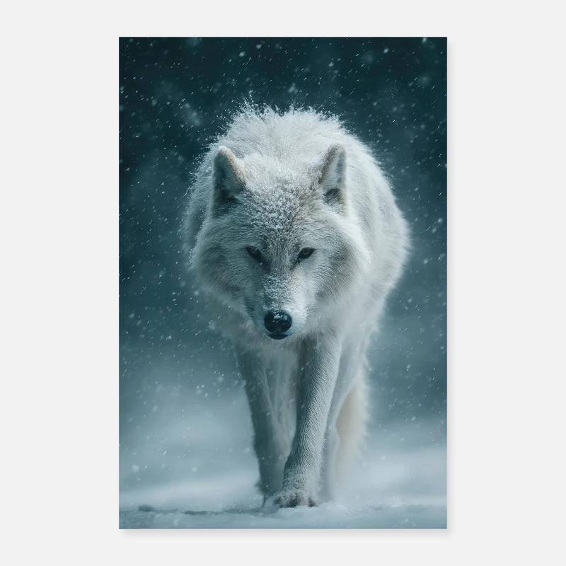 Arktischer Wolf im Schneefall Poster 40x60 cm