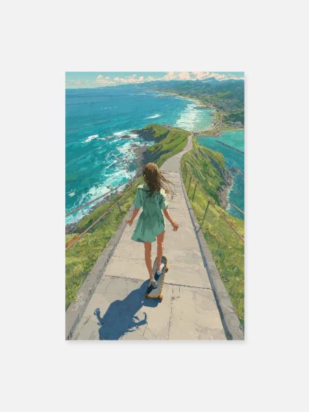 Coastal Crest Longboarder - Poster 40x60 cm - Weiß - Vorne