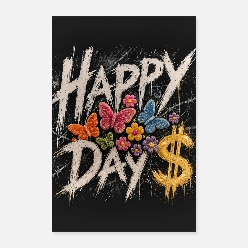 Jour Heureux Papillons et Fleurs Dollar Poster 40 x 60 cm