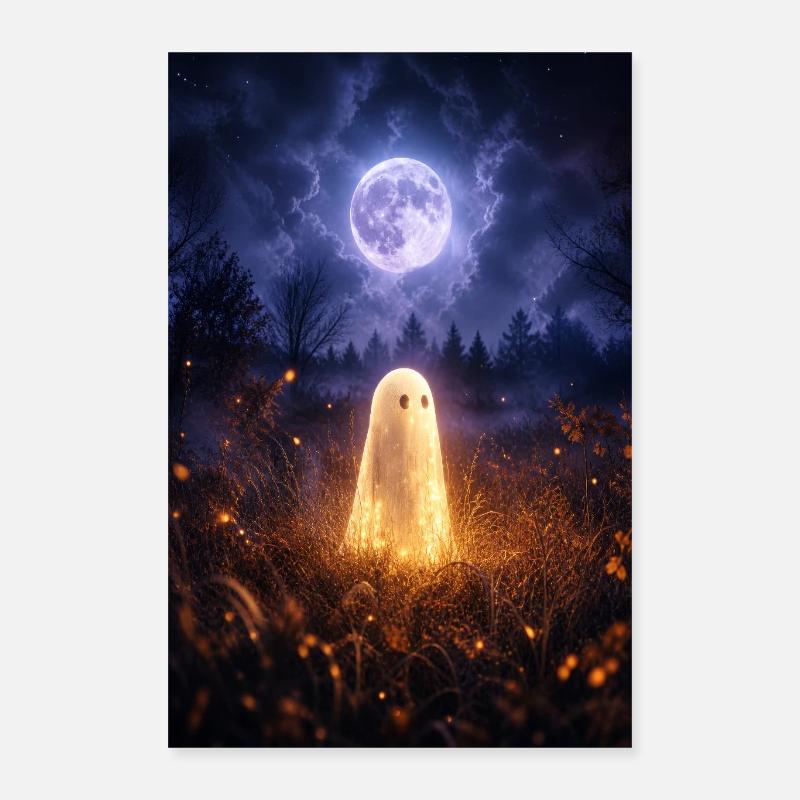 Fantôme au clair de lune dans le Champ des Lanternes Poster 40 x 60 cm