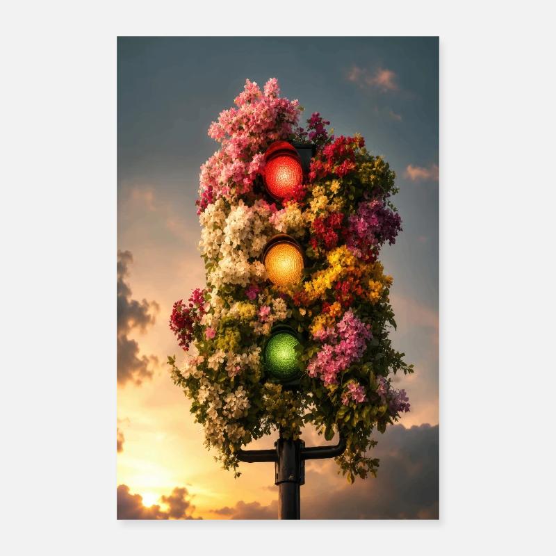 Lumière florale de feu de circulation Poster 40 x 60 cm