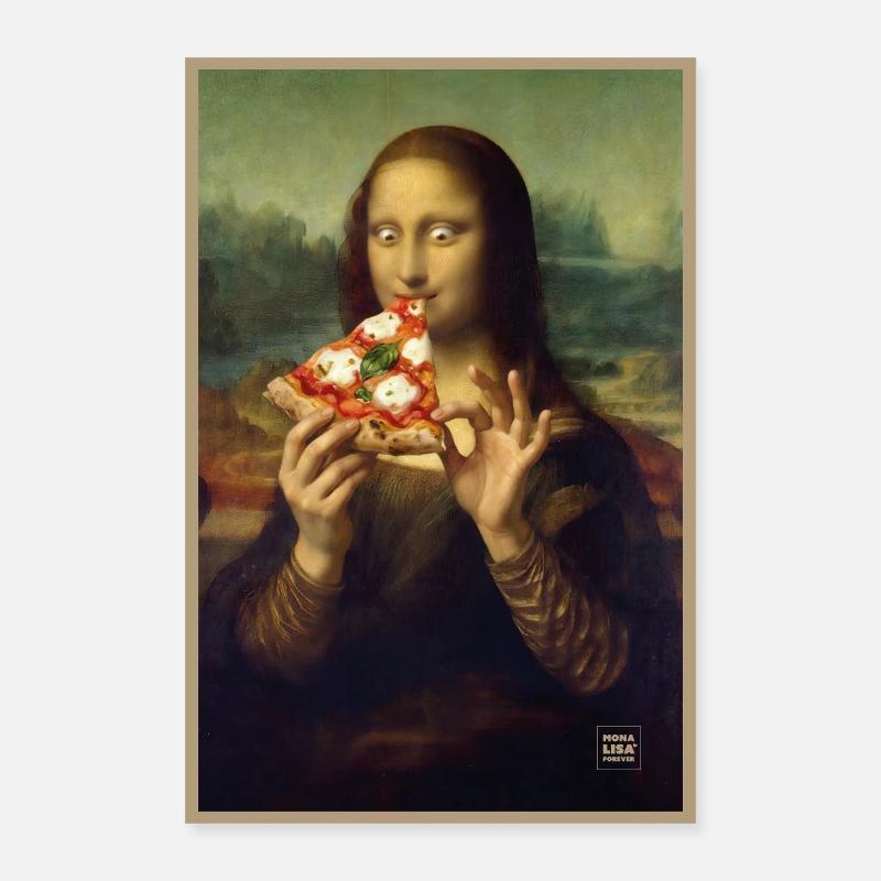 Mona Lisa Eating Pizza Poster 16" x 24" (40x60 cm)