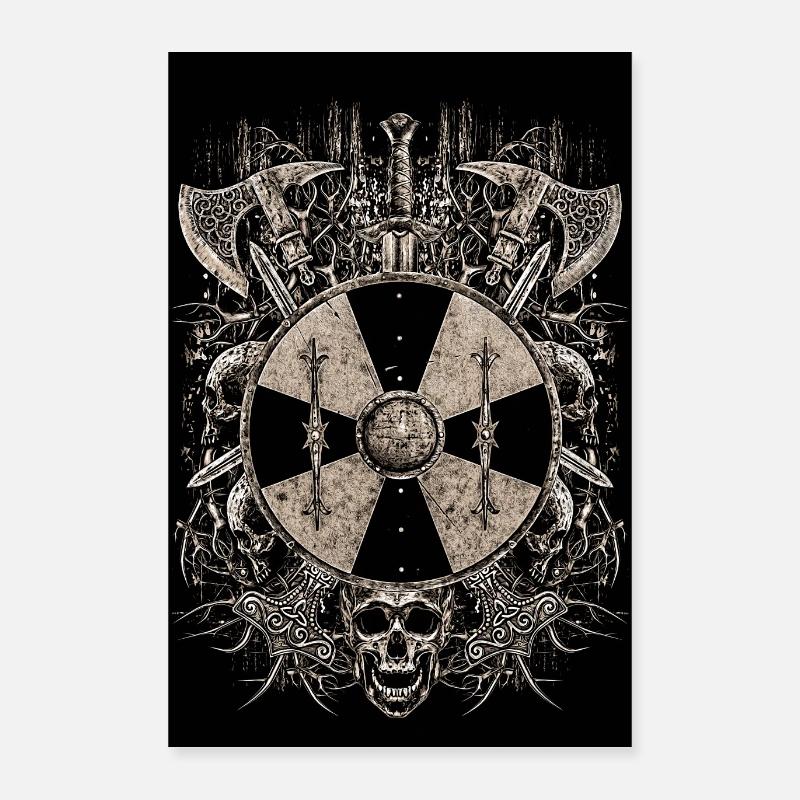 VIKING SHIELD - Poster 40x60 cm - hvid