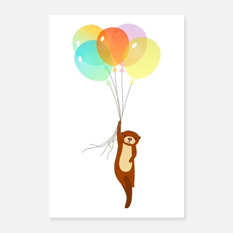 Otter Flying With Balloons Poster 40x60 cm