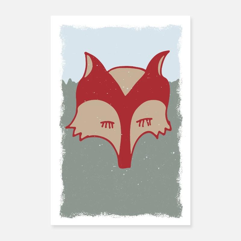 Fuchs Zeichnung - Poster 40x60 cm - Weiß