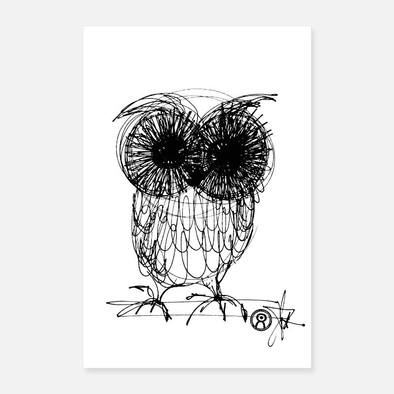 Eule schwarz - Poster 40x60 cm - Weiß