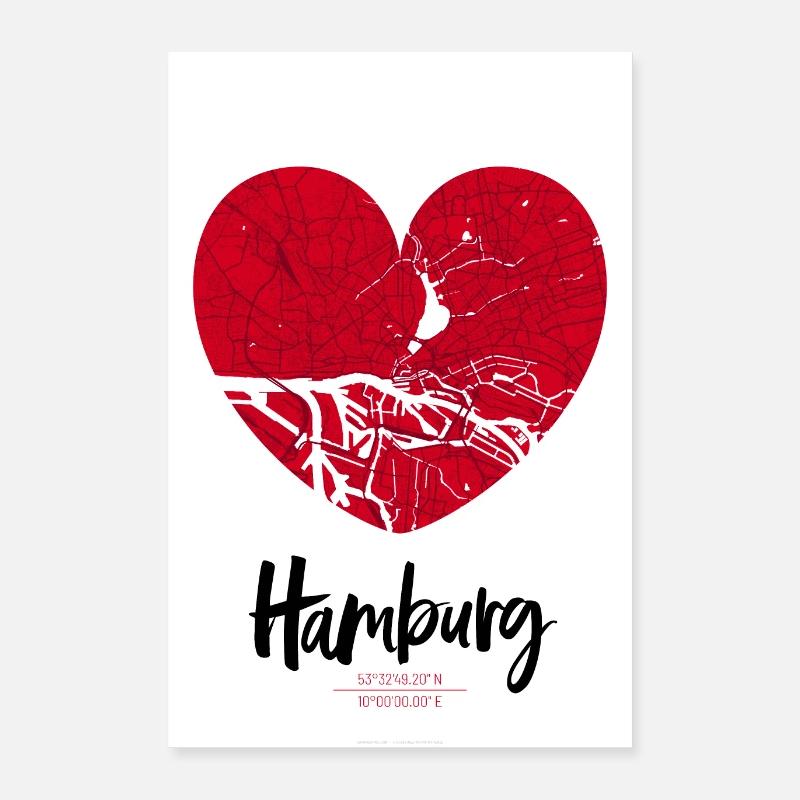 Hamburg - City Map Map Map (Heart) Poster 16" x 24" (40x60 cm)