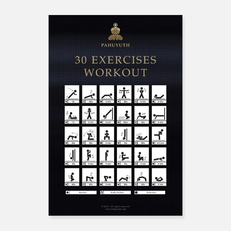 Pahuyuth 30 Exercises Workout Poster 16" x 24" (40x60 cm)