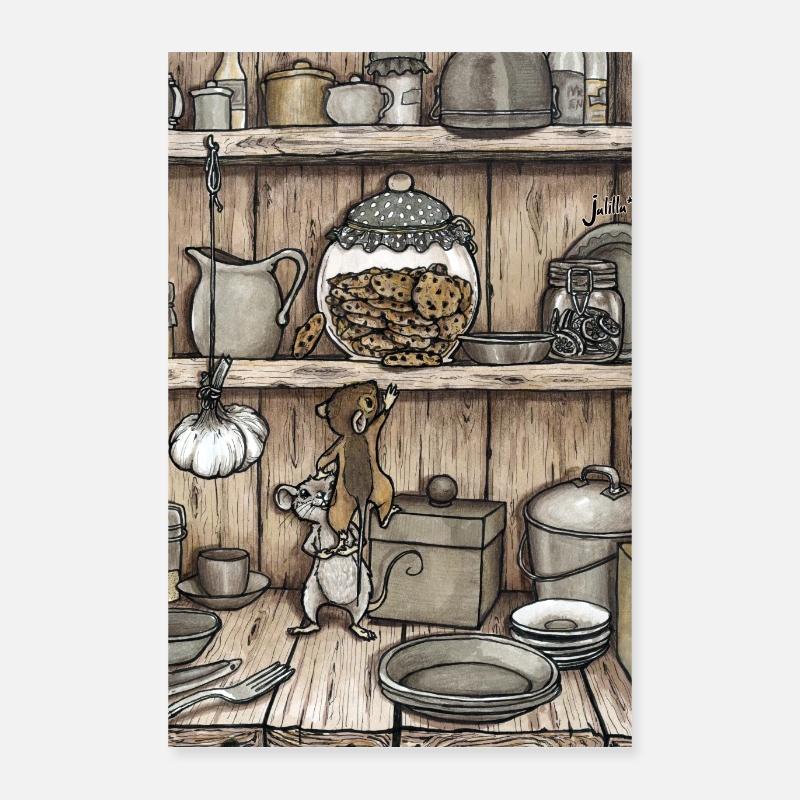 Mäuse und Keksglas - Poster 40x60 cm - Weiß