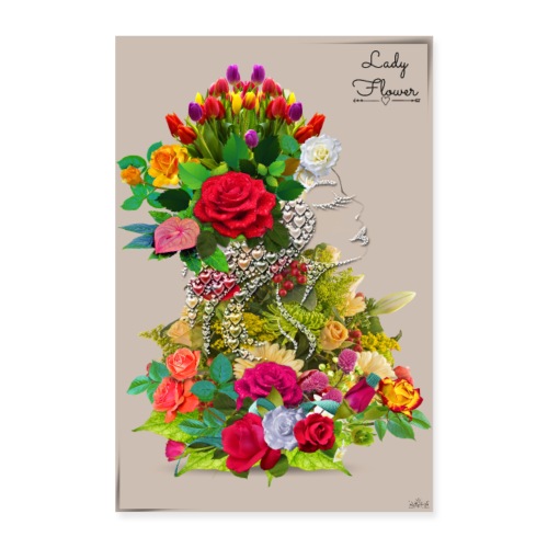 Poster - Lady flower crème by T-shirt chic et choc - Poster 40 x 60 cm