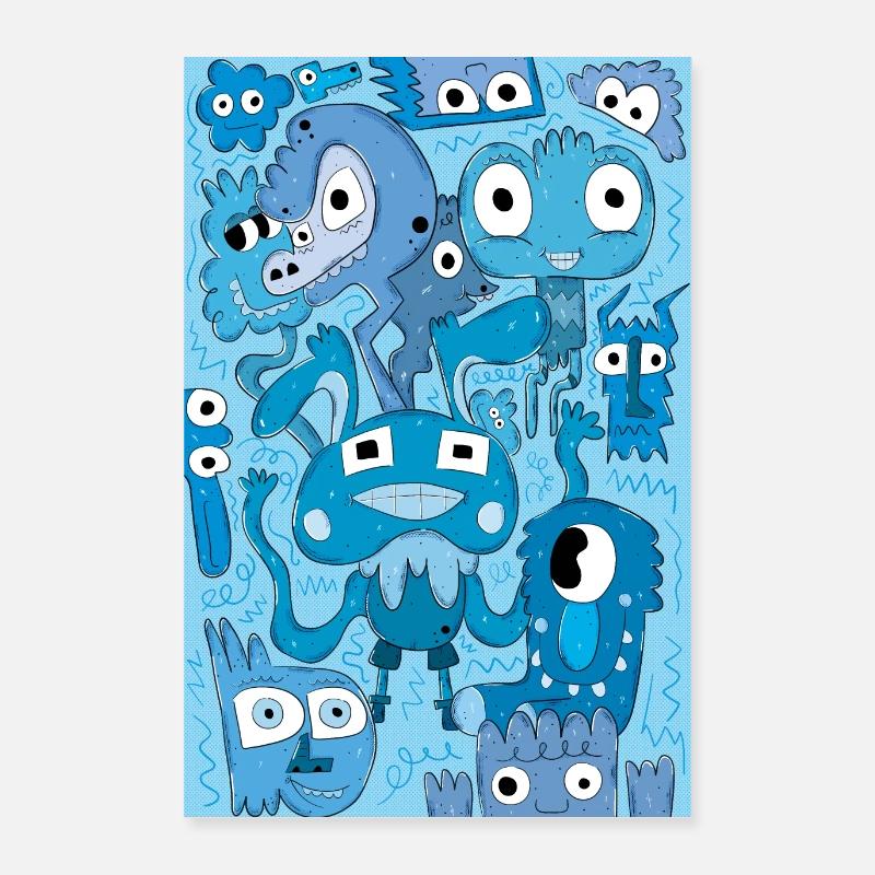 Blue Doodle - Poster 40 x 60 cm - blanc