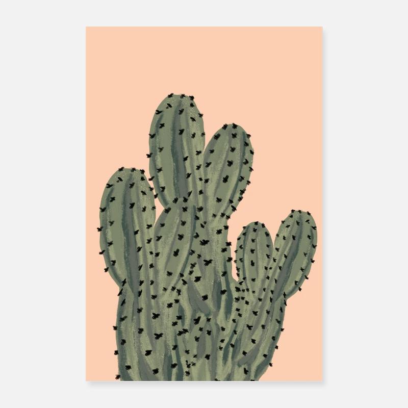 Boho Chic Cactus Illustration on Pink Background Poster 16" x 24" (40x60 cm)