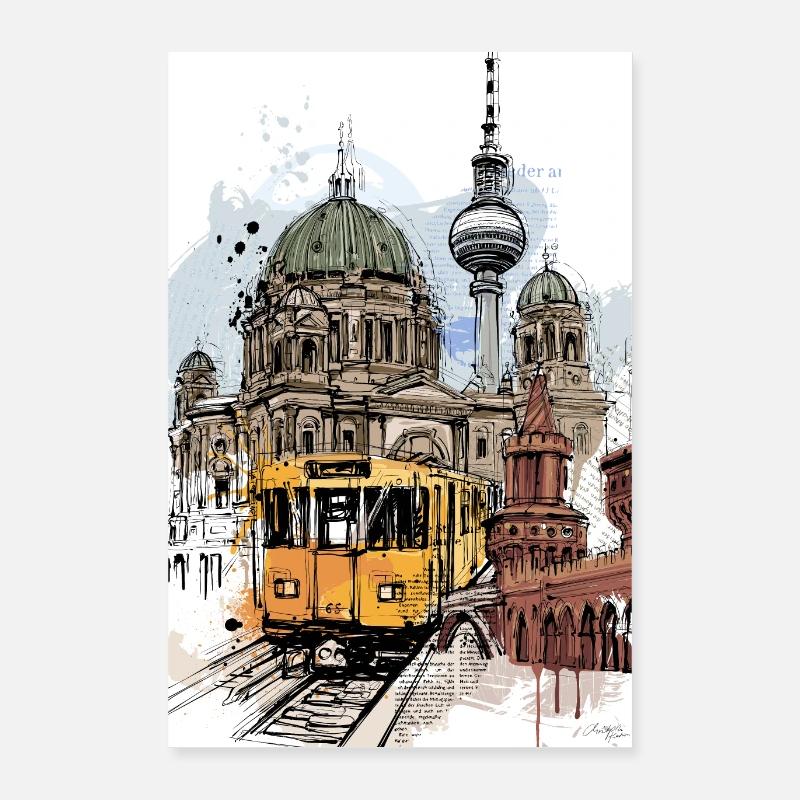 Collage de Berlin moderne - Poster 40 x 60 cm - blanc