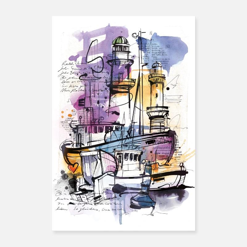 Hafen Aquarell Poster 40x60 cm