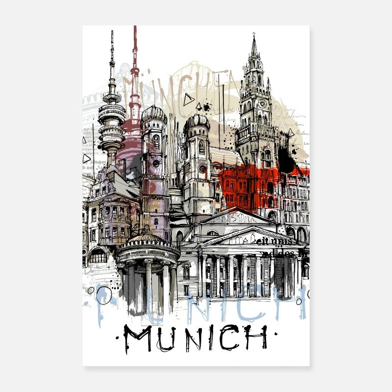 München Collage - Poster 40x60 cm - Weiß