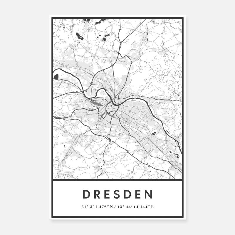 Dresden Karte Stadtplan Straßenplan Elbe Linien Poster 40x60 cm