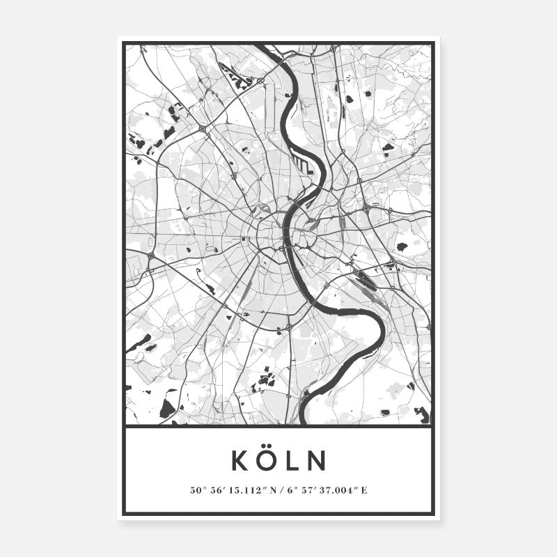 Plan de la ville du Rhin de Cologne plan de la ville Poster 40 x 60 cm