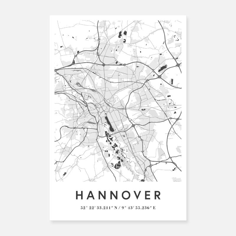 Hannover map city map citymap map Poster 16" x 24" (40x60 cm)