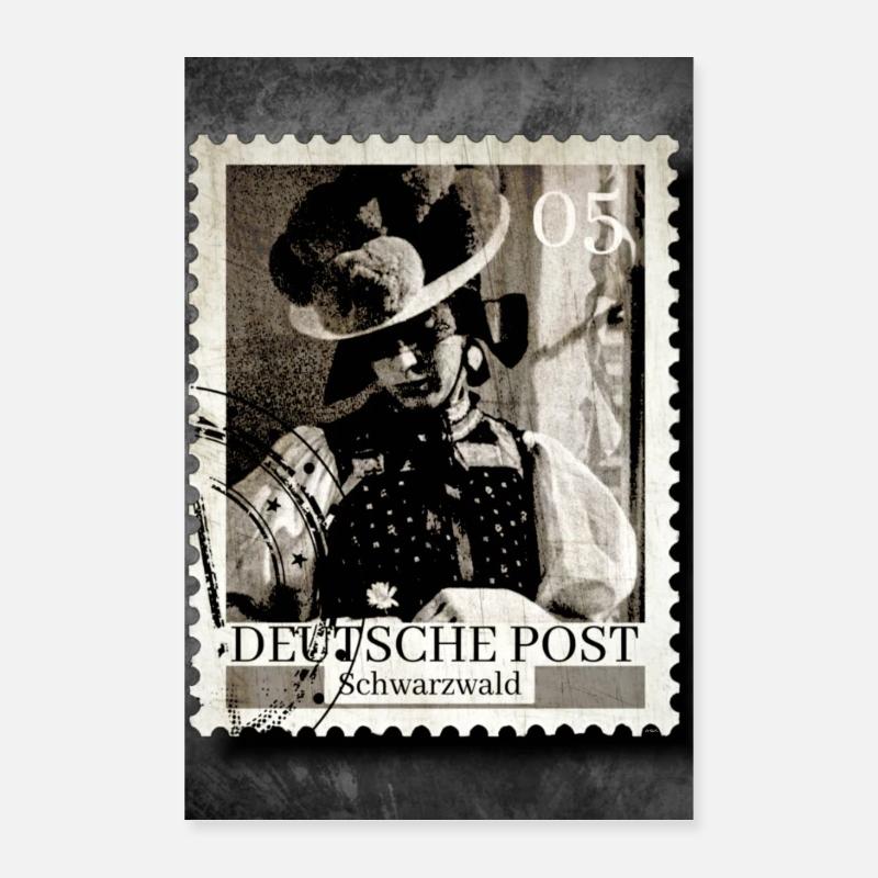 Briefmarke Schwarzwald - Poster 40x60 cm - Weiß
