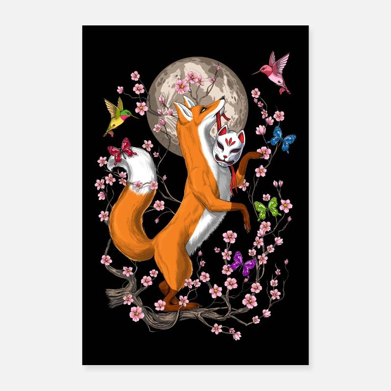 Fox Japanese Cherry Blossom Poster 16" x 24" (40x60 cm)