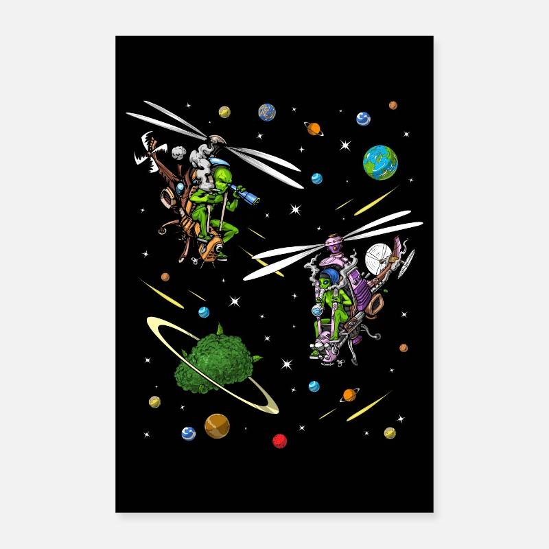 Extraterrestres de l’espace Hippie Stoners - Poster 40 x 60 cm - blanc
