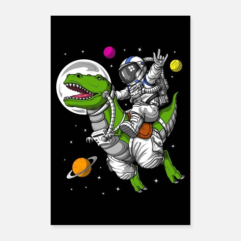 Space Astronaut Riding T-Rex Dinosaur Poster 16" x 24" (40x60 cm)