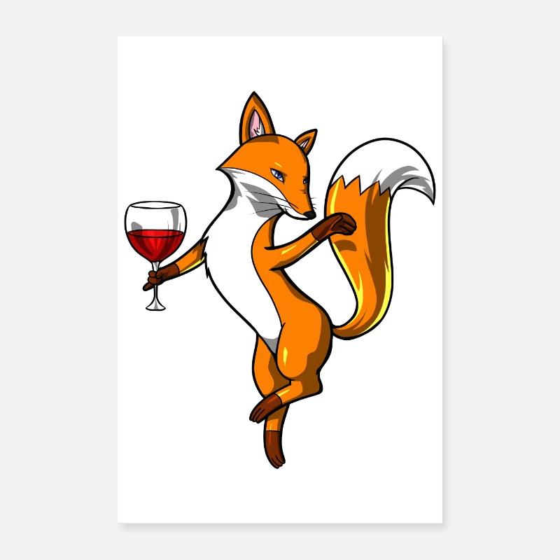 Fuchs trinkt Wein - Poster 40x60 cm - Weiß
