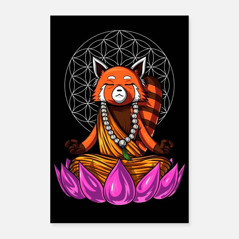 Red Panda Bär Meditation - Poster 40x60 cm - Weiß