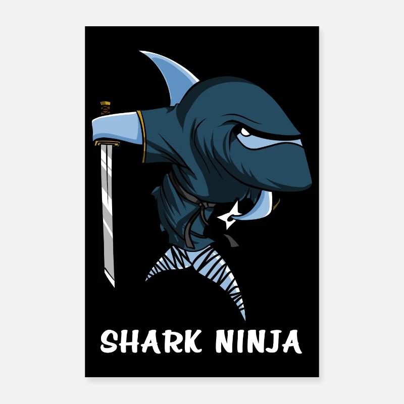 Squalo Ninja Samurai - Poster 40x60 cm - bianco