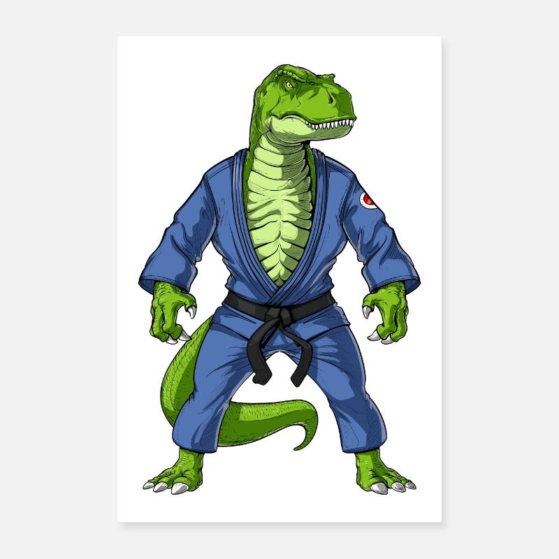 Jiu-Jitsu T-Rex Dinosaure - Poster 40 x 60 cm - blanc