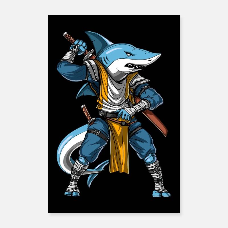 Shark Samurai Ninja Poster 16" x 24" (40x60 cm)