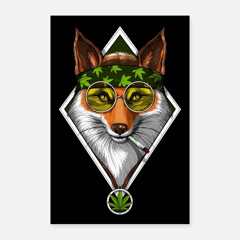 Fuchs Hippie Stoner - Poster 40x60 cm - Weiß