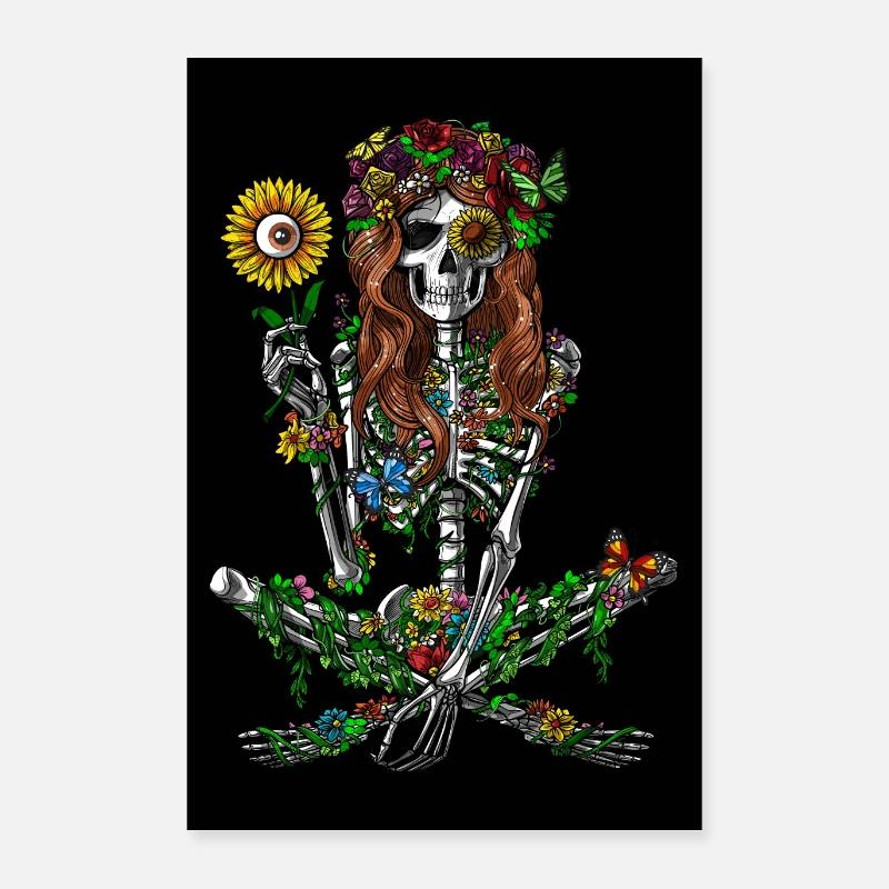 Skelett Hippie - Poster 40x60 cm - Weiß