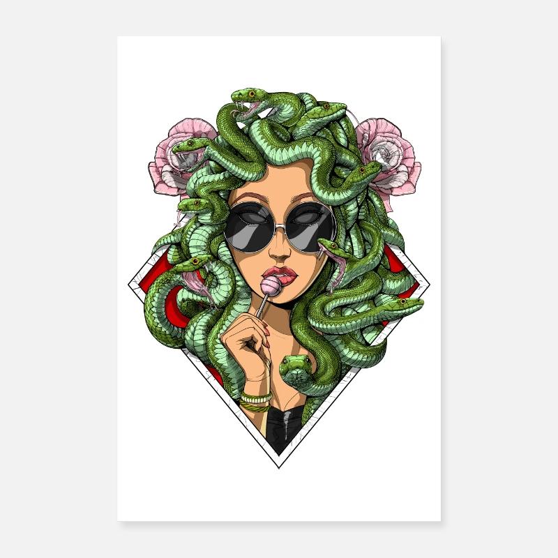 Déesse grecque hippie Méduse - Poster 40 x 60 cm - blanc