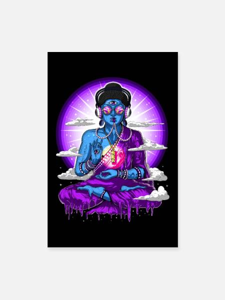 Psychedelischer Psytrance Buddha - Poster 40x60 cm - Weiß