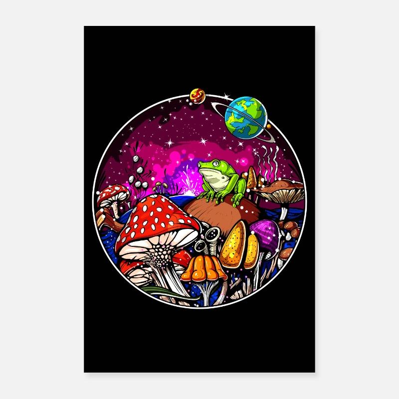 Forêt de champignons psychédéliques - Poster 40 x 60 cm - blanc