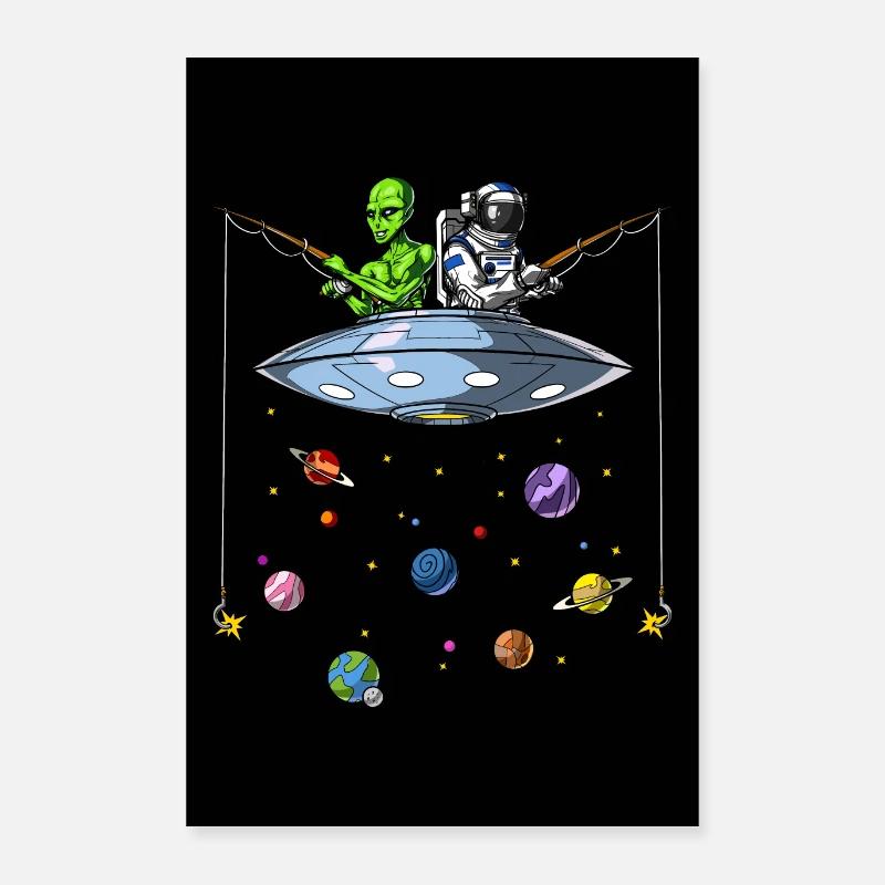 Astronaute extraterrestre spatial Pêche Poster 40 x 60 cm